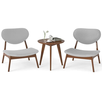 Accent Chairs Set of 2 with Side Table and Solid Wood Frame-Gray - Gray - Accent Chairs