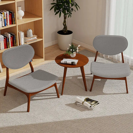 Accent Chairs Set of 2 with Side Table and Solid Wood Frame-Gray - Gray - Accent Chairs