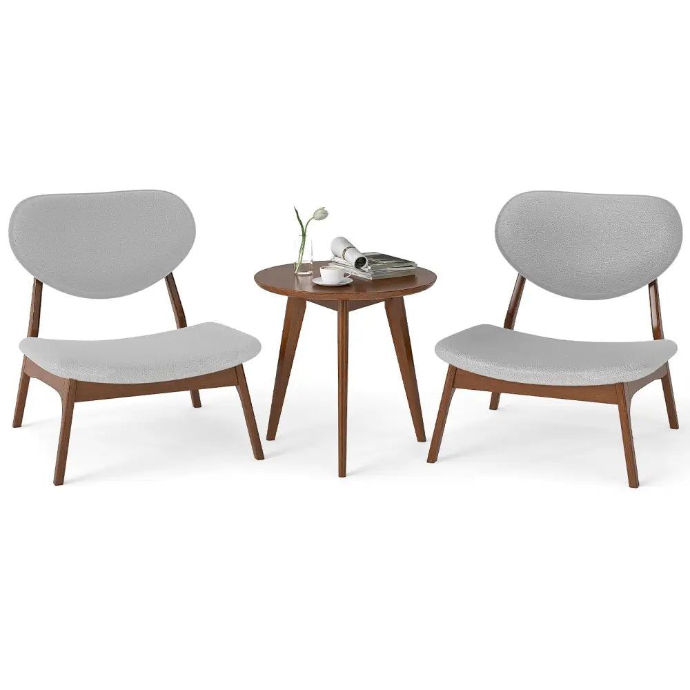 Accent Chairs Set of 2 with Side Table and Solid Wood Frame-Gray - Gray - Accent Chairs