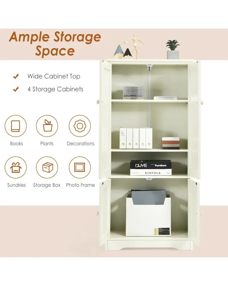 Accent Floor Storage Cabinet with Adjustable Shelves Antique 2-Door-Cream White - White - Sideboards Cabinets & Buffets