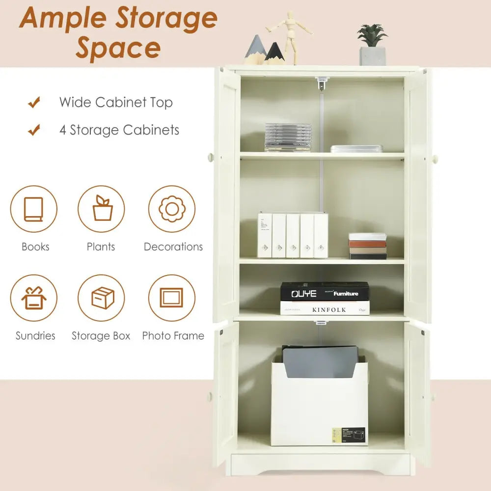 Accent Floor Storage Cabinet with Adjustable Shelves Antique 2-Door-Cream White - White - Sideboards Cabinets & Buffets