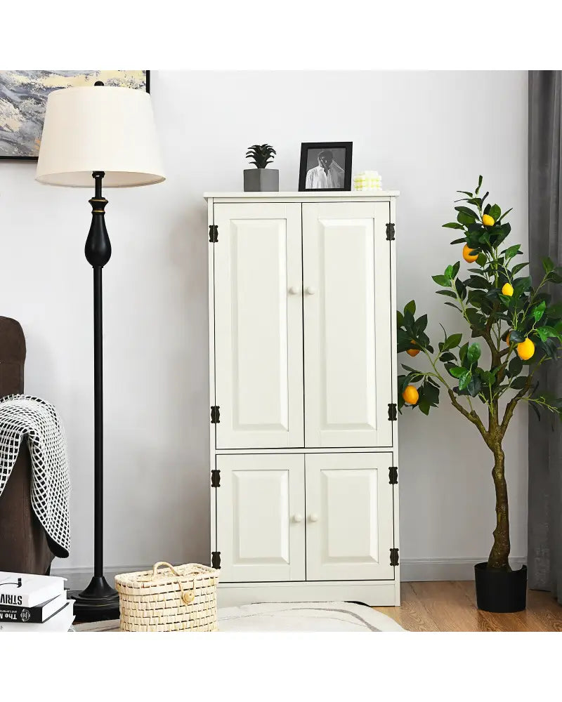 Accent Floor Storage Cabinet with Adjustable Shelves Antique 2-Door-Cream White - White - Sideboards Cabinets & Buffets