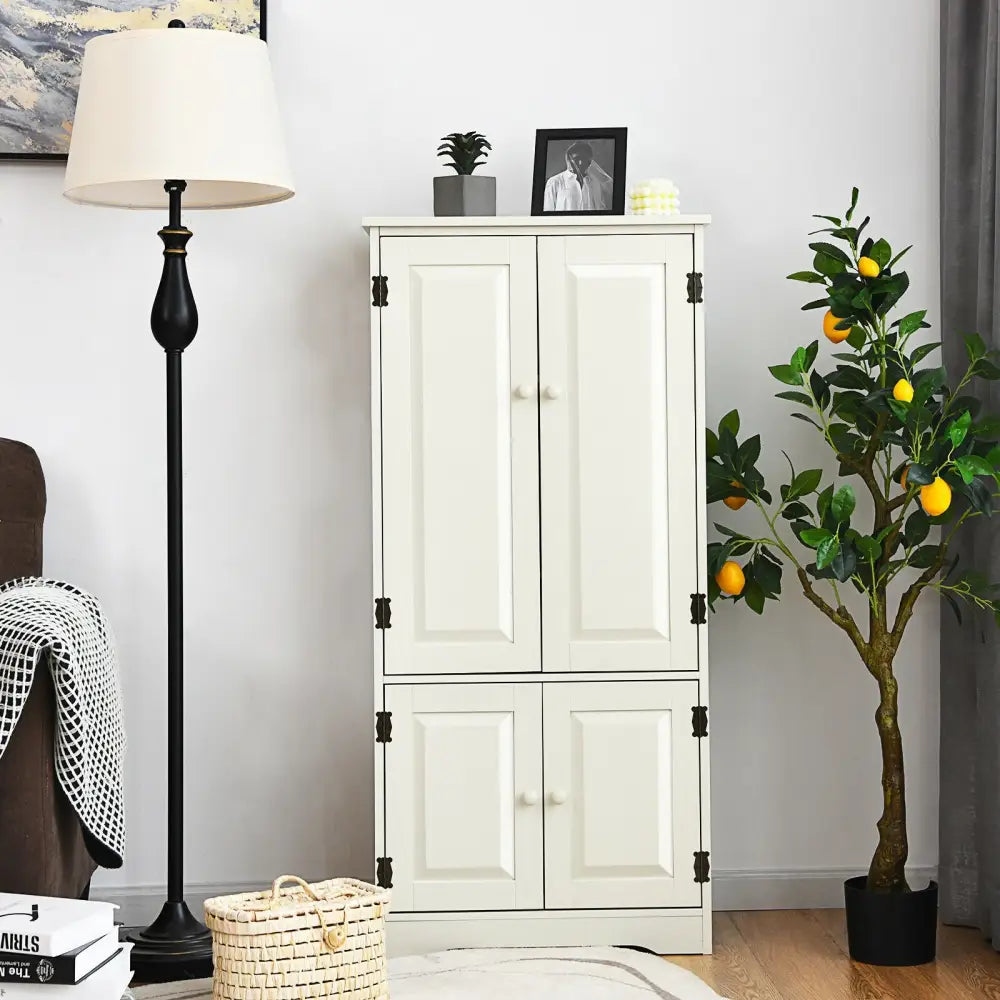 Accent Floor Storage Cabinet with Adjustable Shelves Antique 2-Door-Cream White - White - Sideboards Cabinets & Buffets