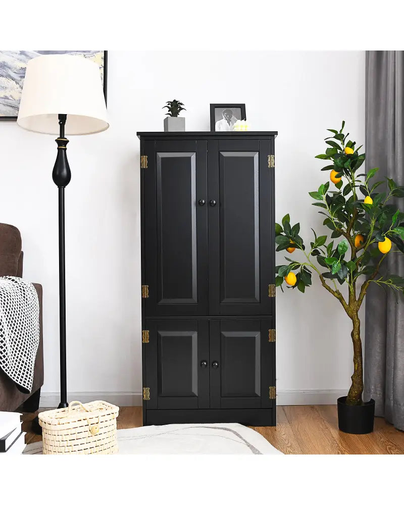 Accent Floor Storage Cabinet with Adjustable Shelves Antique 2-Door-Black - Black - Sideboards Cabinets & Buffets