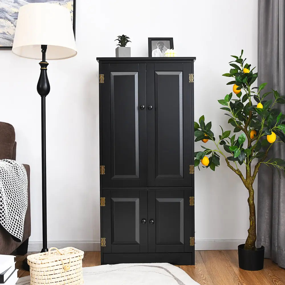 Accent Floor Storage Cabinet with Adjustable Shelves Antique 2-Door-Black - Black - Sideboards Cabinets & Buffets