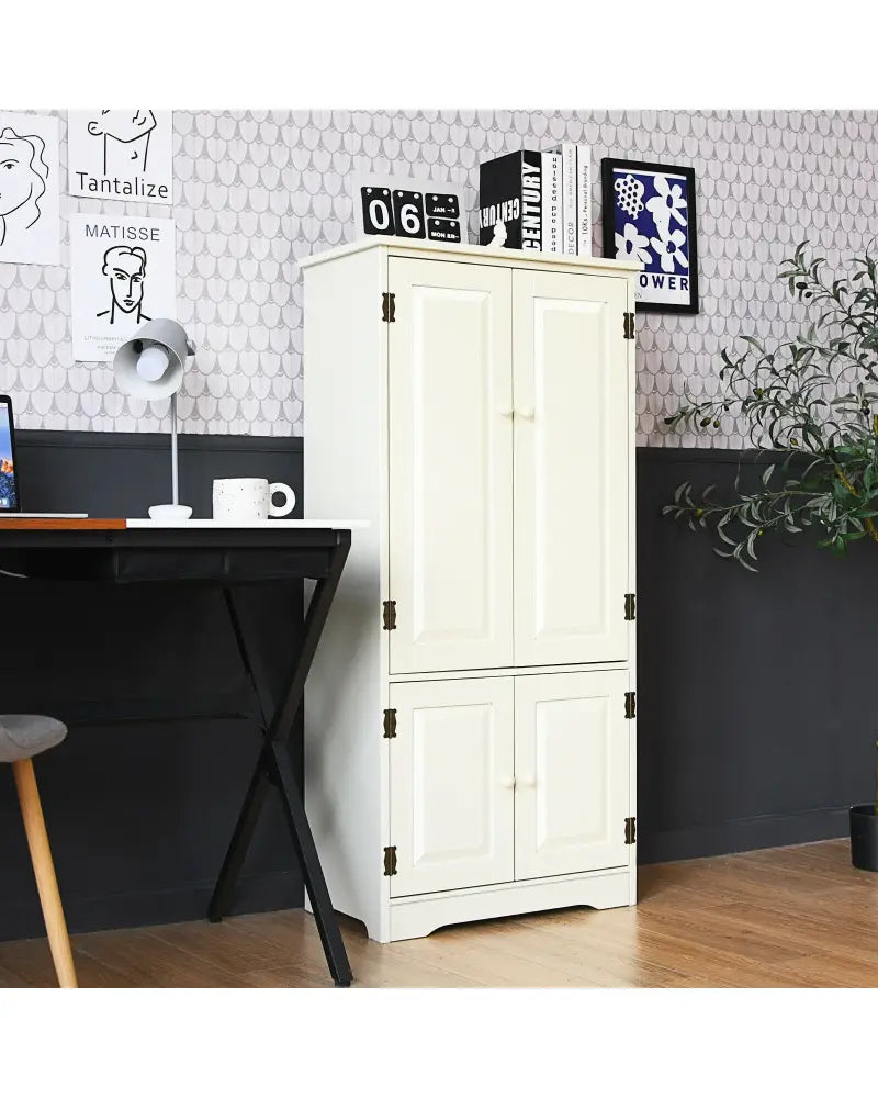 Accent Floor Storage Cabinet with Adjustable Shelves Antique 2-Door-Cream White - White - Sideboards Cabinets & Buffets