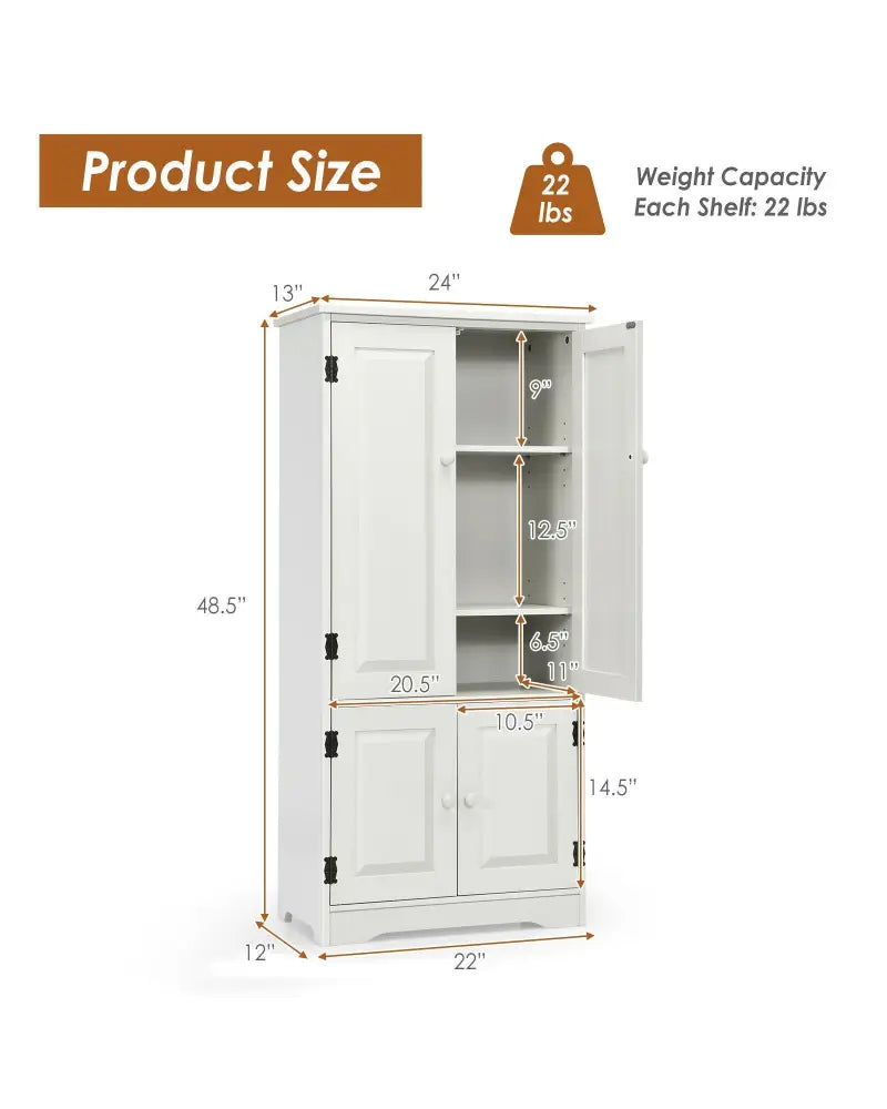 Accent Floor Storage Cabinet with Adjustable Shelves Antique 2-Door-Cream White - White - Sideboards Cabinets & Buffets