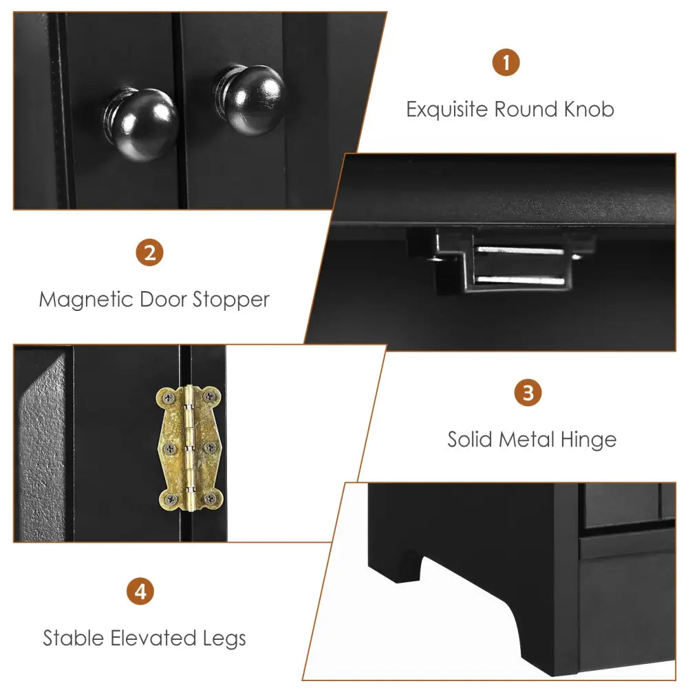 Accent Floor Storage Cabinet with Adjustable Shelves Antique 2-Door-Black - Black - Sideboards Cabinets & Buffets