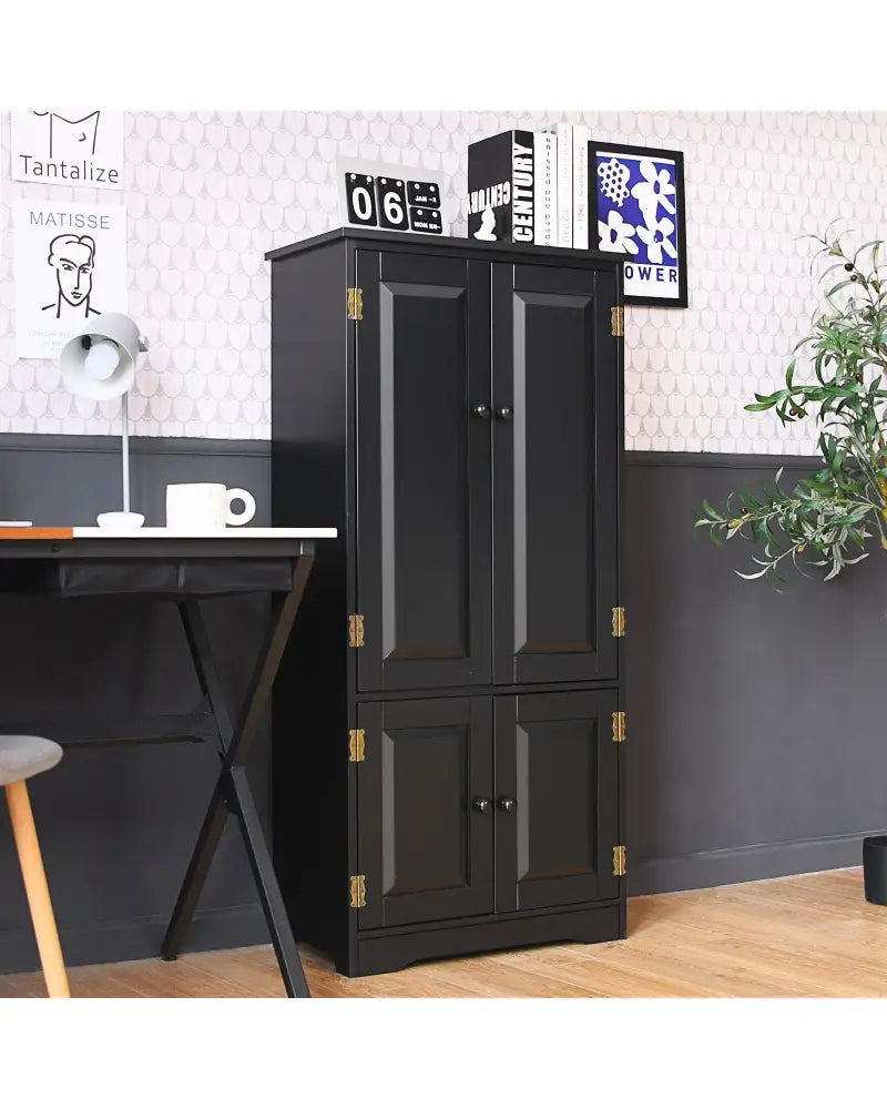 Accent Floor Storage Cabinet with Adjustable Shelves Antique 2-Door-Black - Black - Sideboards Cabinets & Buffets