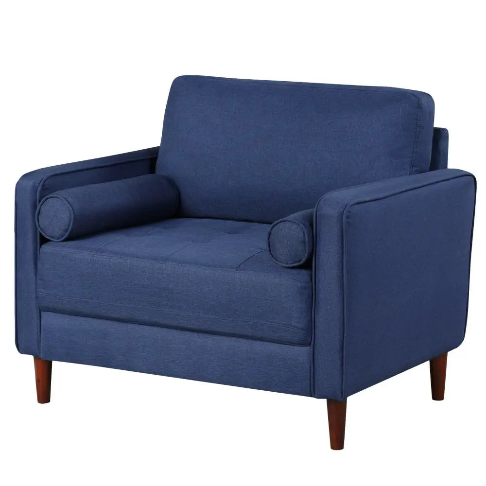 Accent Oversized Linen Club Armchair with Pillows and Rubber Wood Legs - Navy - Accent Chairs