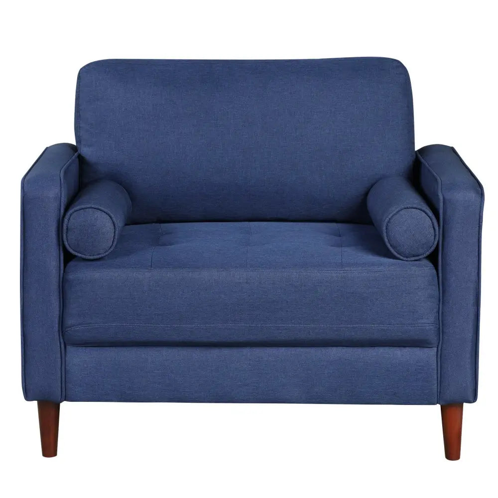 Accent Oversized Linen Club Armchair with Pillows and Rubber Wood Legs - Navy - Accent Chairs
