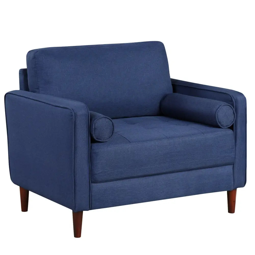 Accent Oversized Linen Club Armchair with Pillows and Rubber Wood Legs - Navy - Accent Chairs