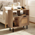Accent Side End Table with Storage Shelf and Cabinet for Small Space-Natural - Natural - End & Side Tables