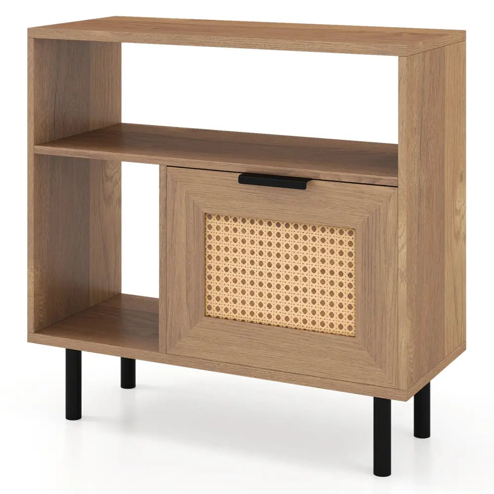 Accent Side End Table with Storage Shelf and Cabinet for Small Space-Natural - Natural - End & Side Tables