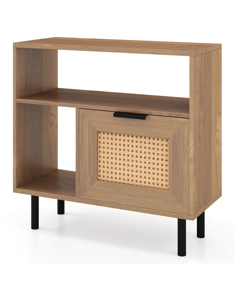 Accent Side End Table with Storage Shelf and Cabinet for Small Space-Natural - Natural - End & Side Tables