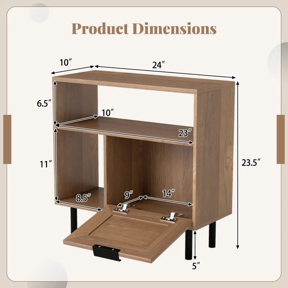 Accent Side End Table with Storage Shelf and Cabinet for Small Space-Natural - Natural - End & Side Tables