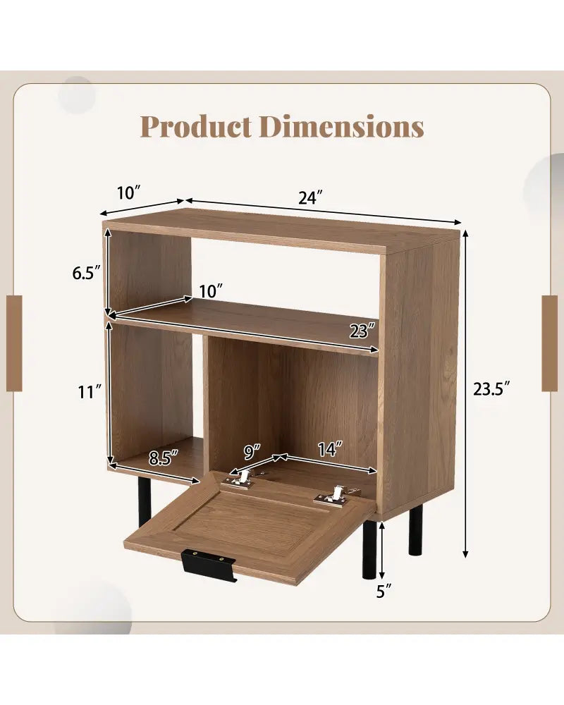 Accent Side End Table with Storage Shelf and Cabinet for Small Space-Natural - Natural - End & Side Tables