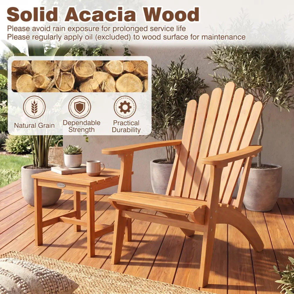 Adirondack Chair Set of 2 with Side Table for Deck Garden and Porch - Patio Conversation Sets