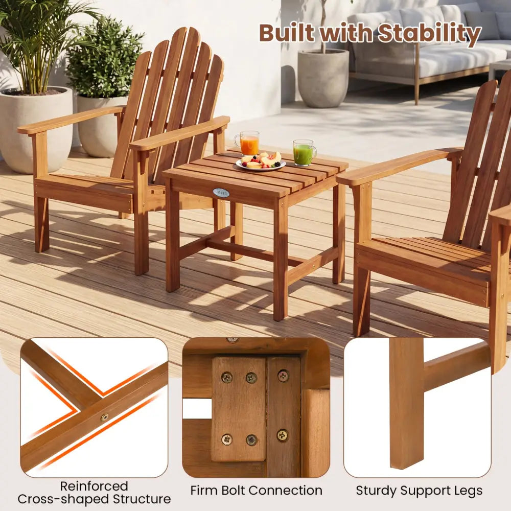 Adirondack Chair Set of 2 with Side Table for Deck Garden and Porch - Patio Conversation Sets