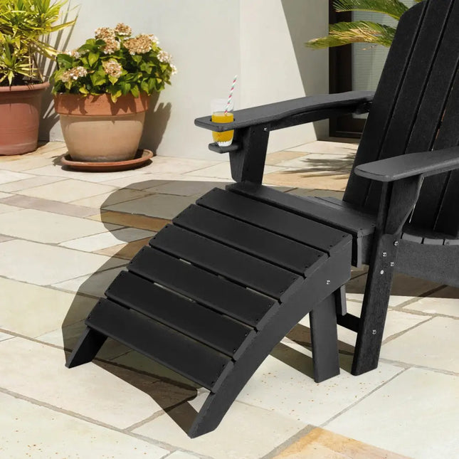 Adirondack Folding Ottoman with All Weather HDPE-Black - Black - Adirondack Chairs