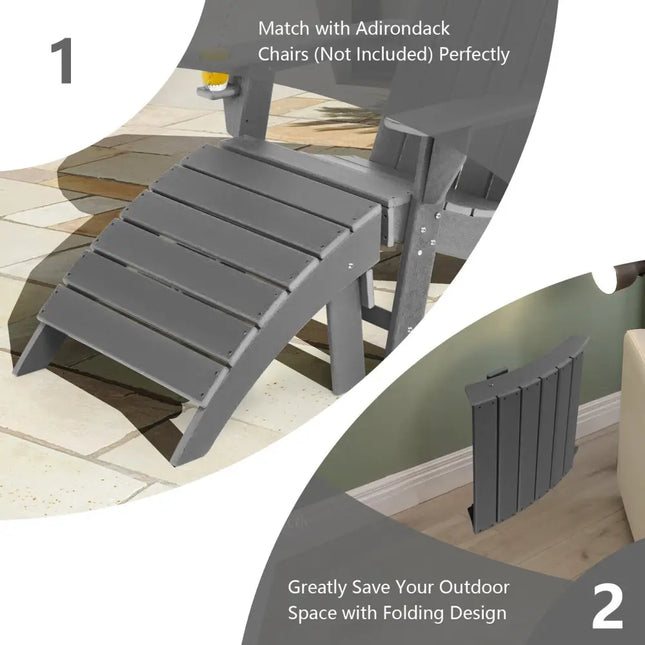 Adirondack Folding Ottoman with All Weather HDPE-Gray - Gray - Adirondack Chairs