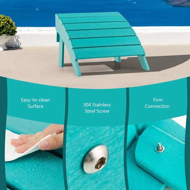 Adirondack Folding Ottoman with All Weather HDPE-Turquoise - Turquoise - Adirondack Chairs