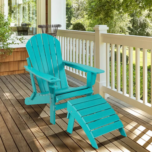 Adirondack Folding Ottoman with All Weather HDPE-Turquoise - Turquoise - Adirondack Chairs
