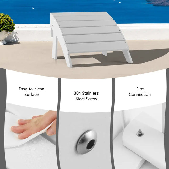 Adirondack Folding Ottoman with All Weather HDPE-White - White - Adirondack Chairs