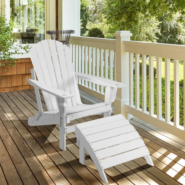 Adirondack Folding Ottoman with All Weather HDPE-White - White - Adirondack Chairs