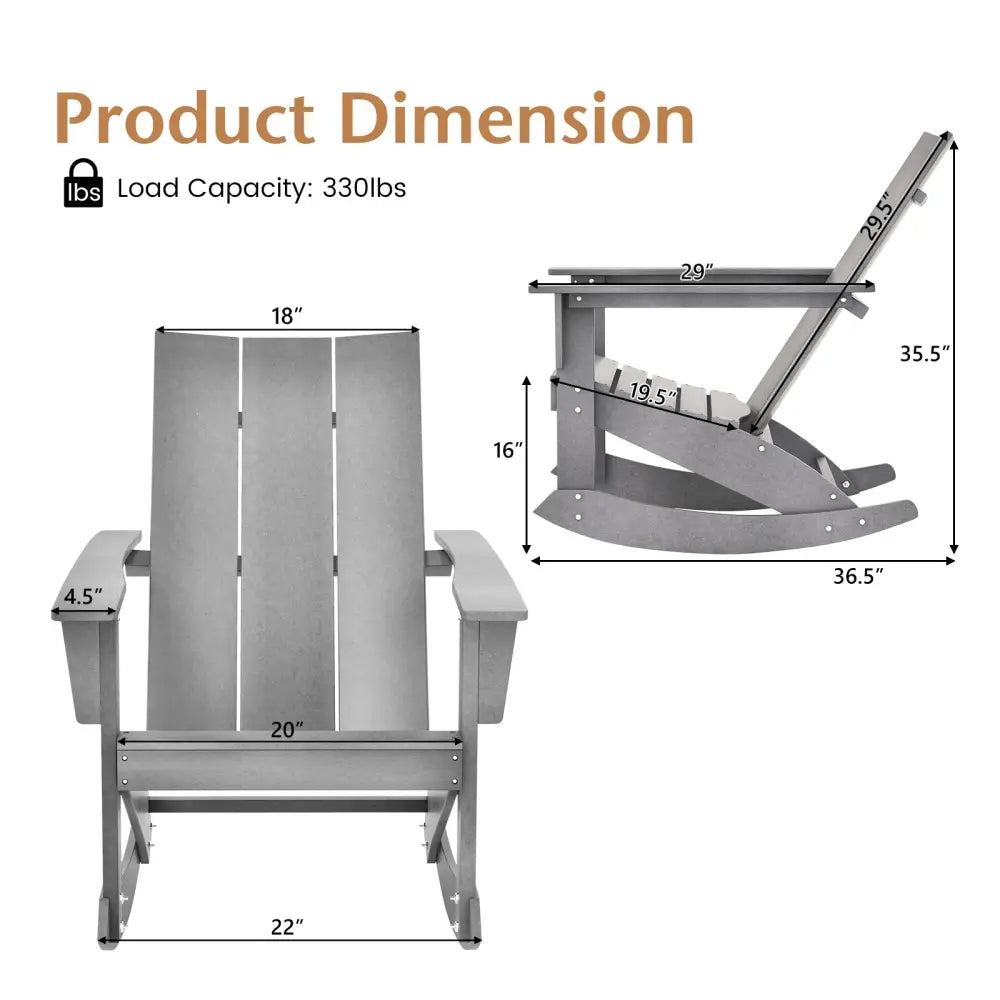 Adirondack Rocking Chair with Curved Back for Balcony-Gray - Gray - Adirondack Chairs