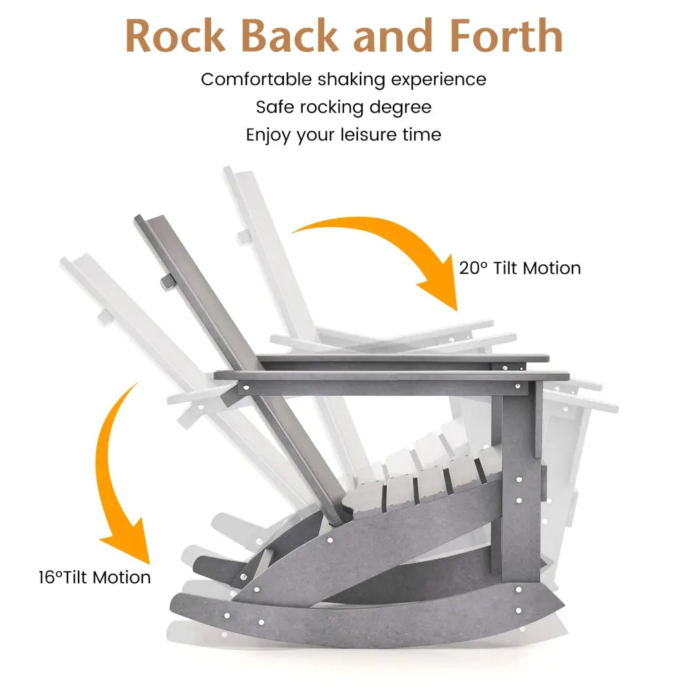 Adirondack Rocking Chair with Curved Back for Balcony-Gray - Gray - Adirondack Chairs