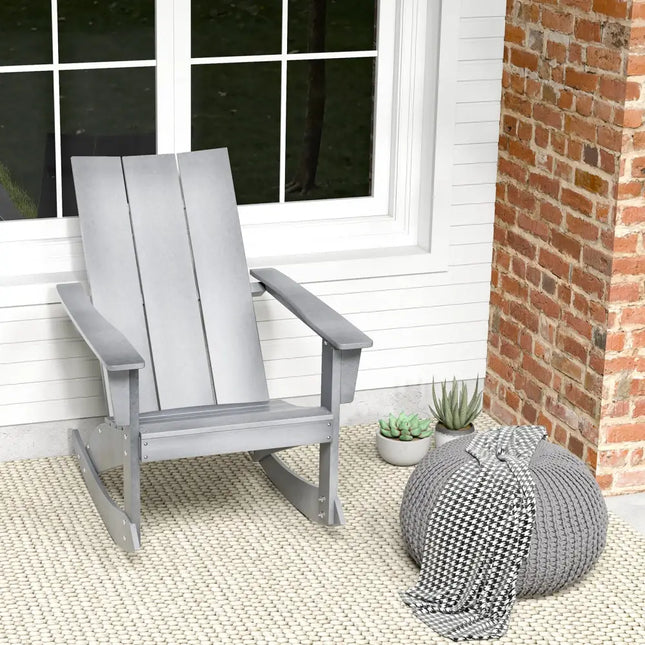 Adirondack Rocking Chair with Curved Back for Balcony-Gray - Gray - Adirondack Chairs