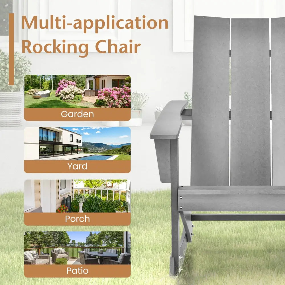 Adirondack Rocking Chair with Curved Back for Balcony-Gray - Gray - Adirondack Chairs