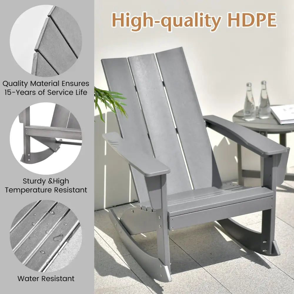 Adirondack Rocking Chair with Curved Back for Balcony-Gray - Gray - Adirondack Chairs