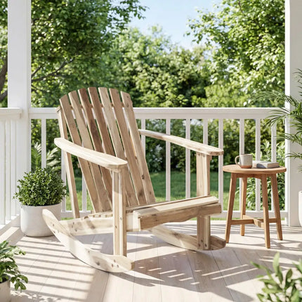 Adirondack Rocking Chair with Slatted Seat and High Fanned Back-Natural - Natural - Adirondack Chairs