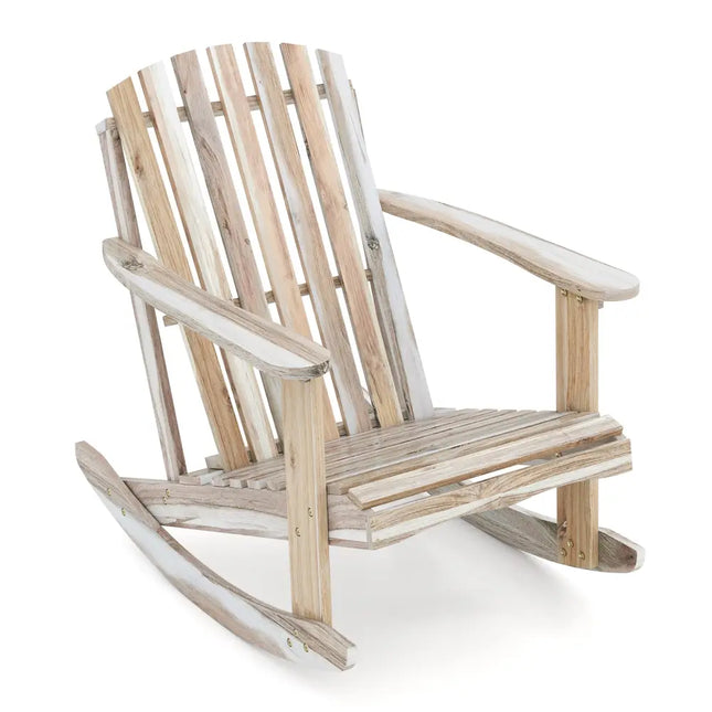 Adirondack Rocking Chair with Slatted Seat and High Fanned Back-Natural - Natural - Adirondack Chairs