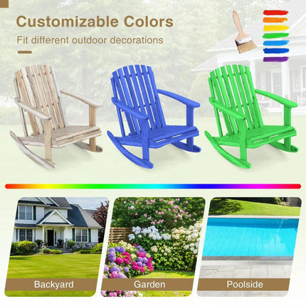 Adirondack Rocking Chair with Slatted Seat and High Fanned Back-Natural - Natural - Adirondack Chairs