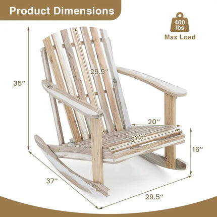 Adirondack Rocking Chair with Slatted Seat and High Fanned Back-Natural - Natural - Adirondack Chairs