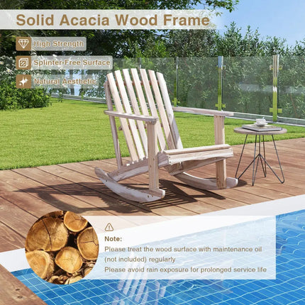 Adirondack Rocking Chair with Slatted Seat and High Fanned Back-Natural - Natural - Adirondack Chairs