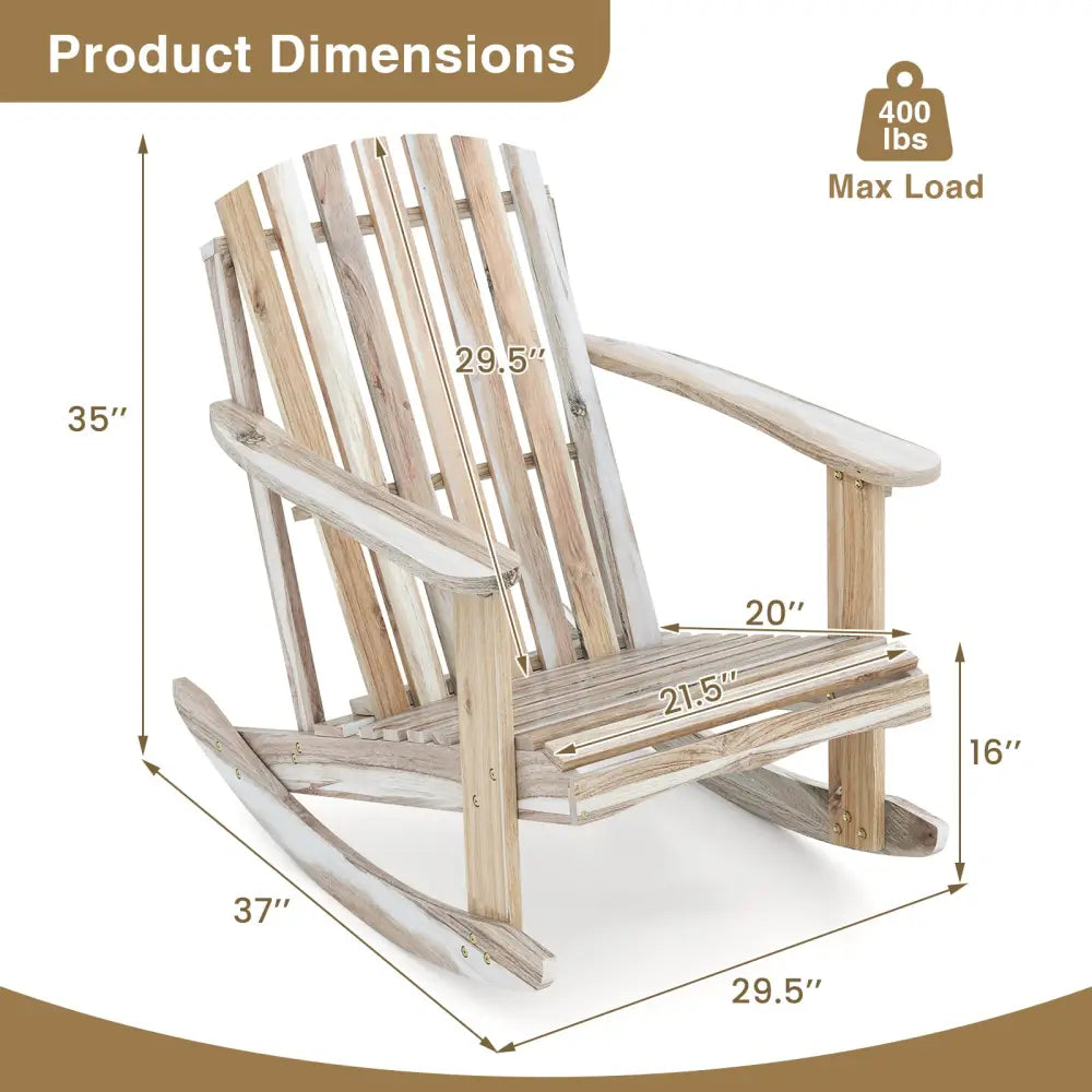 Adirondack Rocking Chair with Slatted Seat and High Fanned Back-Natural - Natural - Adirondack Chairs