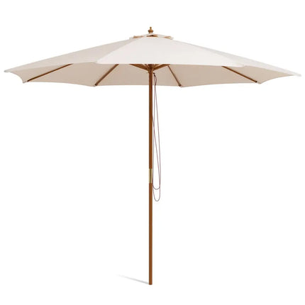Adjustable 10 Feet Wooden Outdoor Umbrella Sunshade-Beige - Beige - Outdoor Umbrellas