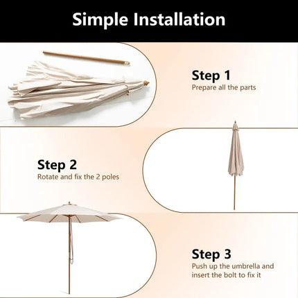Adjustable 10 Feet Wooden Outdoor Umbrella Sunshade-Beige - Beige - Outdoor Umbrellas