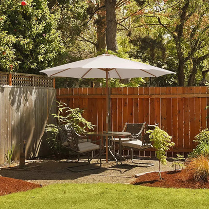 Adjustable 10 Feet Wooden Outdoor Umbrella Sunshade-Beige - Beige - Outdoor Umbrellas