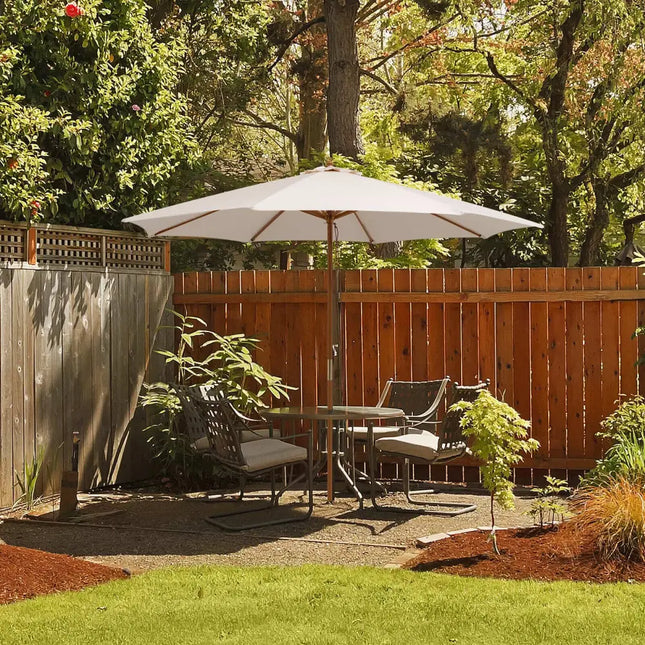 Adjustable 10 Feet Wooden Outdoor Umbrella Sunshade-Beige - Beige - Outdoor Umbrellas