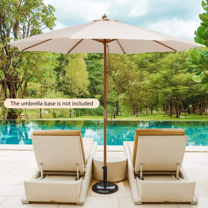 Adjustable 10 Feet Wooden Outdoor Umbrella Sunshade-Beige - Beige - Outdoor Umbrellas