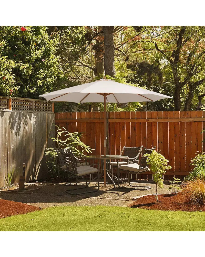 Adjustable 10 Feet Wooden Outdoor Umbrella Sunshade-Beige - Beige - Outdoor Umbrellas