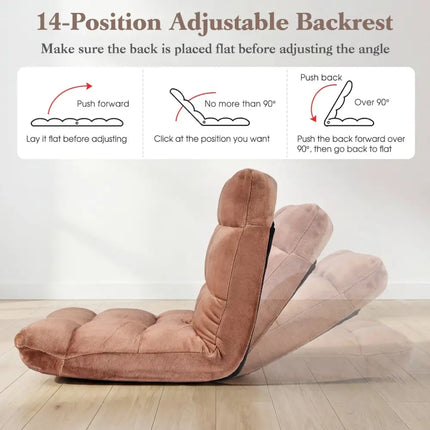 Adjustable 14-position Cushioned Floor Chair-Beige - Beige - Floor Chairs