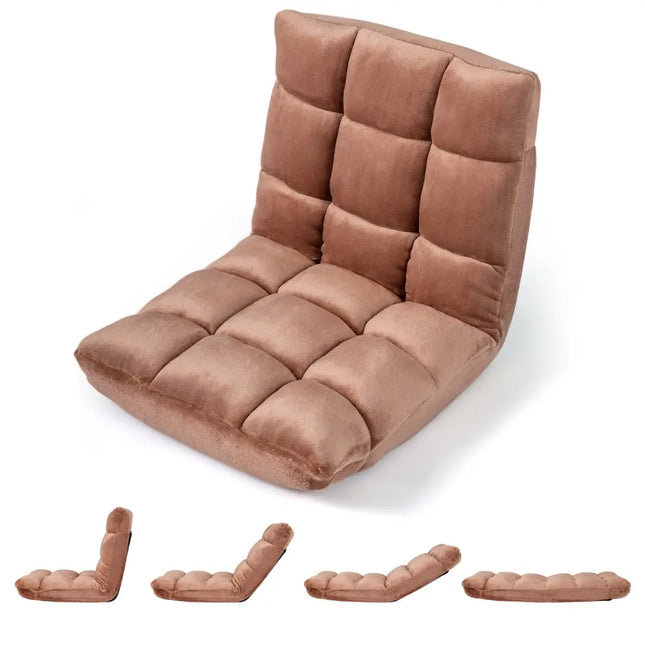 Adjustable 14-position Cushioned Floor Chair-Beige - Beige - Floor Chairs