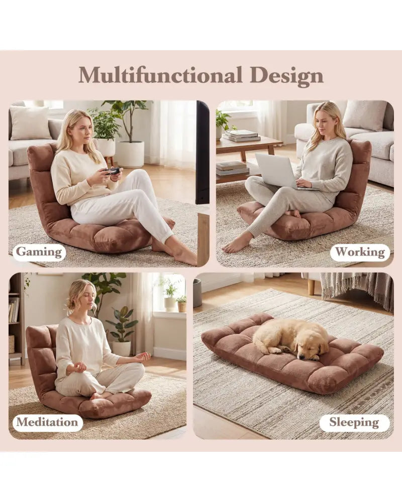 Adjustable 14-position Cushioned Floor Chair-Beige - Beige - Floor Chairs