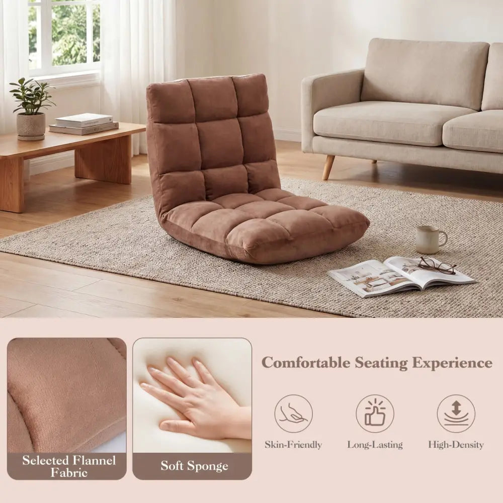 Adjustable 14-position Cushioned Floor Chair-Beige - Beige - Floor Chairs